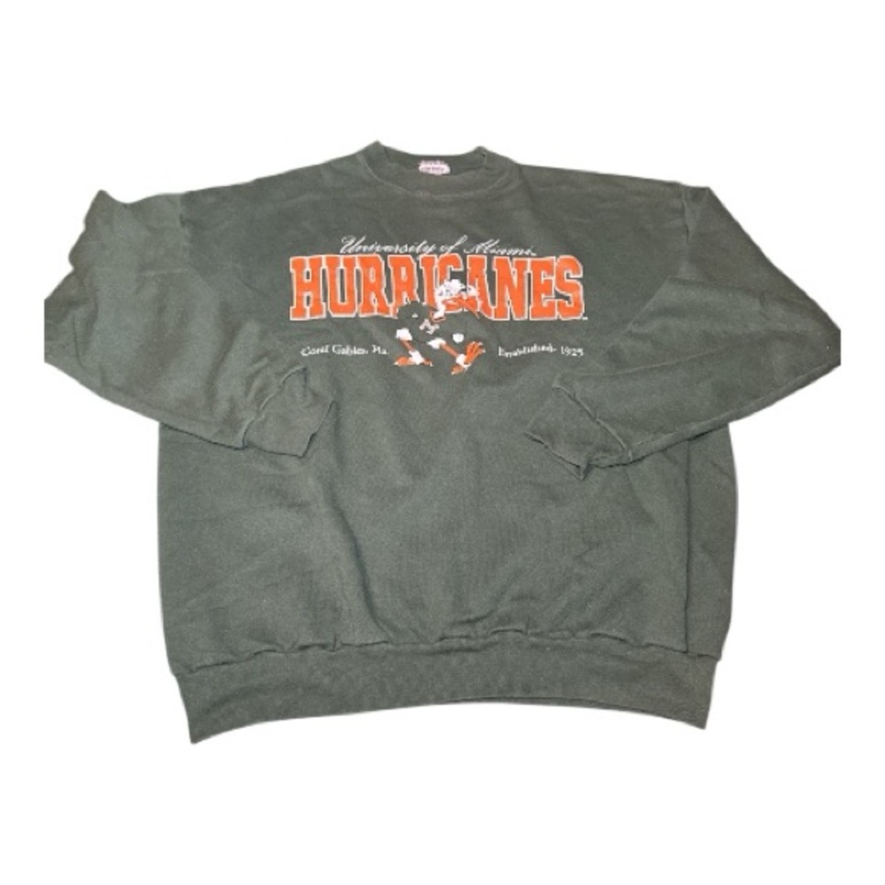 University of Miami Vintage 90s Hurricanes Sweatshirt Large Dark Green